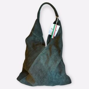 New! Cheval Firenze Italian Suede Hobo Slouch Bag in Hunter Green